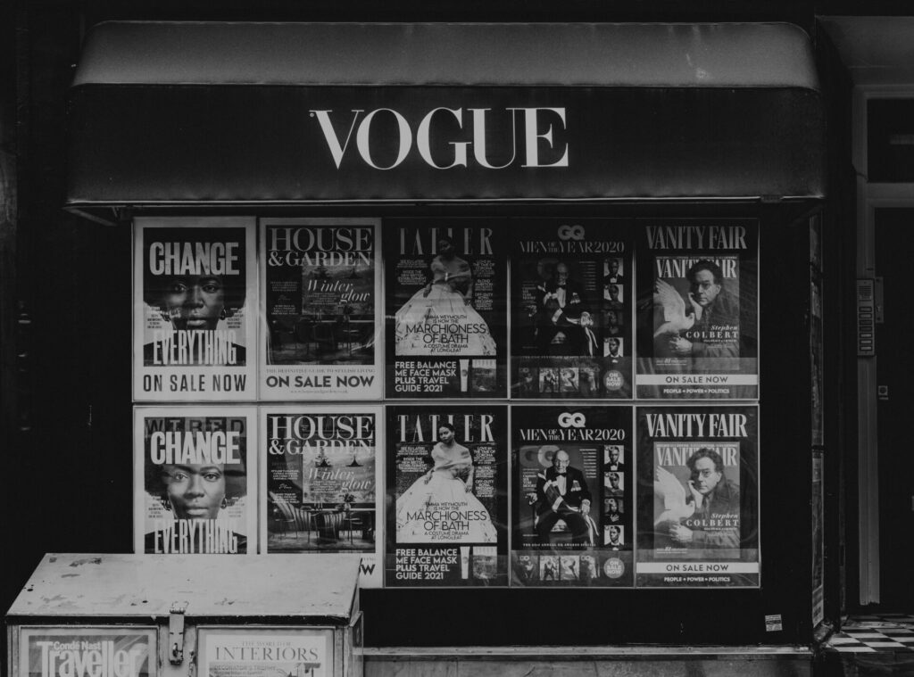 Vogue newsagent display window, vintage